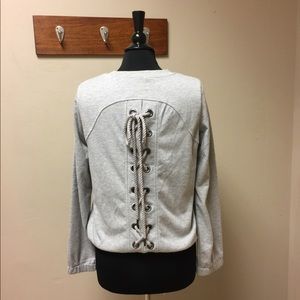Promesa Light Grey Lace-up Back Pullover